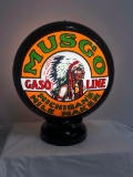 Musgo Gasoline Michigan's Mile Maker Gasoline Globe, Glass Lenses, Contemporary - Gas Pump Globe