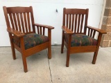 Mission Oak Chairs with Cushion Seat, 40in Tall, Pair