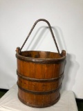 Antique Bucket w/ Cast Iron Hardware, Very Early, Cast Iron Handle and Banding