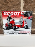 Cushman Eagle and Pacemaker Scooter Porcelain Sign, 12in x 11.5in, SSP - Made in USA - 58