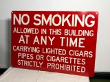 Metal No Smoking Allowed Sign, No Cigars, Cigarettes or Pipes 20in x 14in