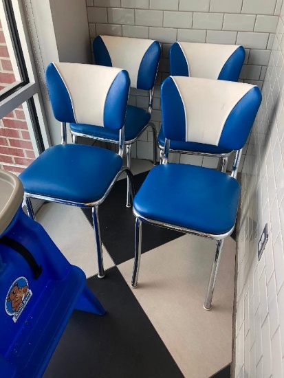 Lot of 4 1950's Retro Diner Style Blue, White & Chrome Chairs
