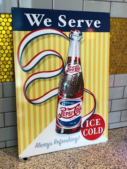 Pepsi Cola Embossed Metal Sign 19.5"W x 27.5"H