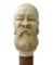 Carved Tusk or Bone Figural Knob Handled Cane, Bearded Man Bust