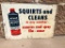 Atlas Solvent Squirts and Cleans, Double Sided Tin Sign, 17in x 23in, Rack Topper