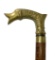 Brass Semi-Crooked Handled Cane with Brass Collar and Personal Engraved Handle, See Images