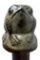 Polished Stone Carved Frog Figural Cane on Wooden Shaft