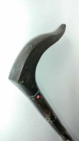Ebony L-Shaped Handle Dress Cane with Mother of Pearl and Gem Inlays in Shaft, Beautiful Cane