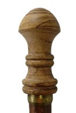 Wood Turned Knob Handled Cane with Brass Collar