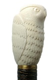 Carved Bone or Tusk Figural Owl (Bird) Cane