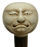 Carved Tusk or Bone Figural Knob Handled Cane with Man's Face
