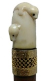 Carved Tusk or Bone Baby Seal Cane with Gold Collar