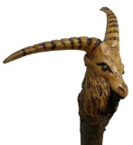 Carved Mountain Goat Figural Cane