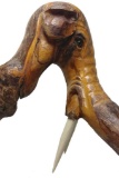 Carved Wooden Elephant Cane with Tusk or Bone Carved Tusks