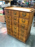 Antique Oak Card File Cabinet, 18 Drawers, Very Good Condition w/ Brass Hardware
