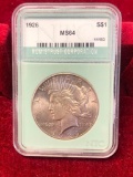 1926 S Peace Dollar, Slab, Graded MS64 NTC