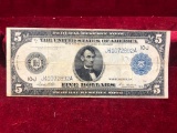 1914 Large Note Five Dollar Series Federal Reserve Note, Kansas City, Horse Blanket Note, $5 Dollar