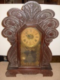 Gilbert Egyptian No. 63 Tulip Carved Kitchen Clock, 1/2 hr Strike, w/ Key, All Original, VG Cond.