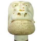 Very Unusual Figural Tusk or Bone Carved Cane with Bone or Tusk Collar, See Images for Details
