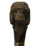 Carved Figural Dog Cane with Silver Collar and Ebony Eyes