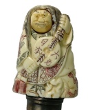 Carved Figural Tusk or Bone Chinese Sage Man Cane