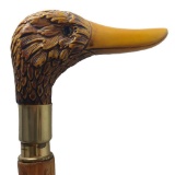 Carved Figural Duck Cane with Brass or Gold Ferrule