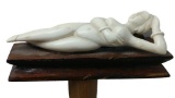 Art Nouveau Nude Woman Cane, Bone or Tusk Carved Woman Laying on Platform