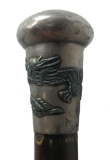 Weathered Silver Day Cane with Embossed Serpent Design, Knob Handle
