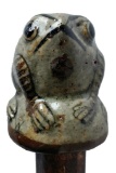 Polished Stone Carved Frog Figural Cane on Wooden Shaft