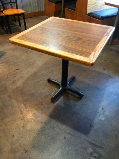 Restaurant Table, Wood & Laminate Top, Single Pedestal Iron Base, 30in x 30in x 30in