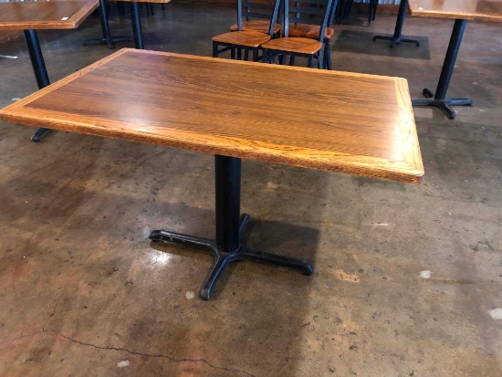 Restaurant Table, Wood & Laminate Top, Single Pedestal Iron Base, 42in x 30in x 30in