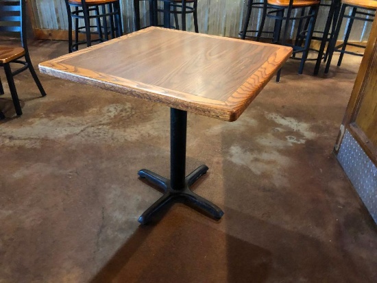 Restaurant Table, Wood & Laminate Top, Single Pedestal Iron Base, 30in x 30in x 30in