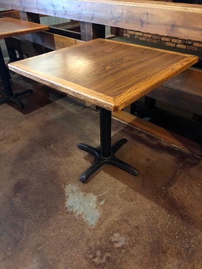 Restaurant Table, Wood & Laminate Top, Single Pedestal Iron Base, 30in x 30in x 30in