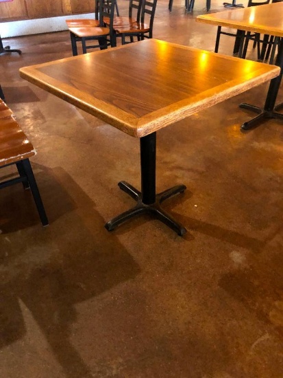 Restaurant Table, Wood & Laminate Top, Single Pedestal Iron Base, 30in x 30in x 30in