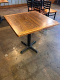 Restaurant Table, Wood & Laminate Top, Single Pedestal Iron Base, 30in x 30in x 30in