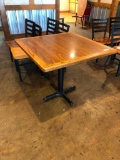 Restaurant Table, Wood & Laminate Top, Single Pedestal Iron Base, 36in x 36in x 30in