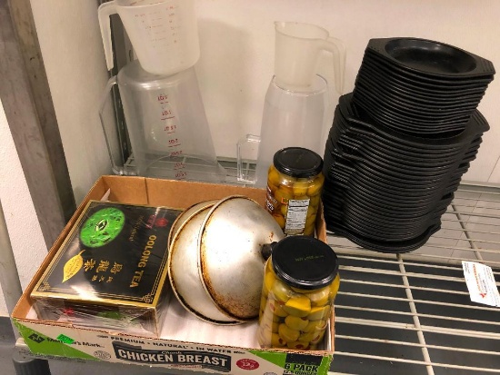 Oolong Tea Sealed, 2 Jars Olives, 4 Pitchers, Melamine Plates Small, Saute Covers