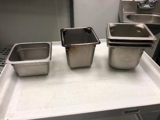 Lot of 5 Stainless Steel Steam Table Pans, 1/6 Size, Various Depths/Brands