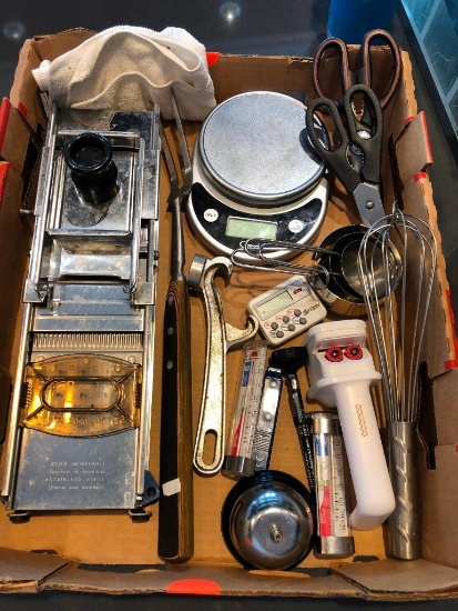 SS Mandolin, Scale, Knife Sharpener, Shears, Thermometers, Bucket Tool, Misc.