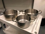 Lot of 3, Vollrath Stainelss Steel Miramar Display Casserole Pans, 3qt, 5qt, 5qt