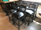 Lot of 8 Iron Base Restaurant Stools w/ Black Padded Seat & Iron Back Rest