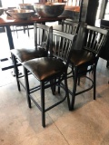 Lot of 4 Iron Base Restaurant Stools w/ Black Padded Seat & Iron Back Rest