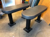 Lot of 2, Padded Vinyl Benches w/ Solid Steel Pedestal Legs w/ Anchor Inserts, 19in High, 34in Wide