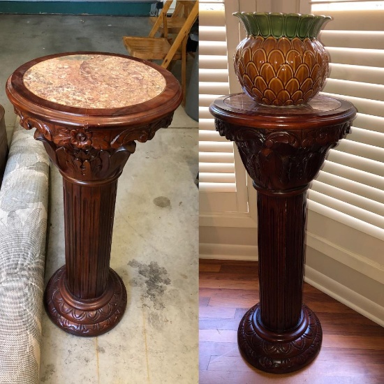 Lot of 2, High Quality Plant Stands w/ Marble Top, Planter Included