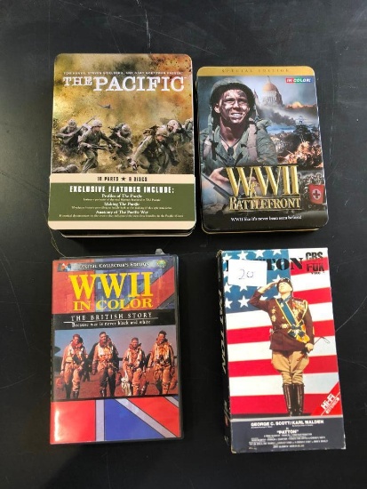 (3) WWII DVD's, 1 VHS Patton