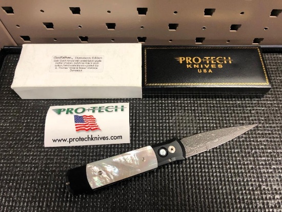 Pro Tech Godfather Damascus Edition D. Thomas "Vines & Roses" Push Button