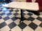 Restaurant Table, Laminate Top, Chrome Edging, Single Pedestal, 48in x 30in, Like New