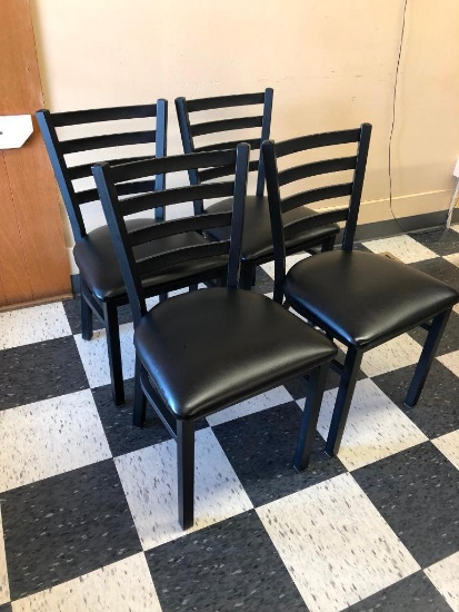 4 Restaurant Chairs: Oak Street Mfg. Metal Ladder Back, Padded Seat, Black/Black