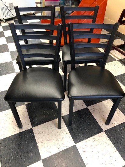 4 Restaurant Chairs: Oak Street Mfg. Metal Ladder Back, Padded Seat, Black/Black