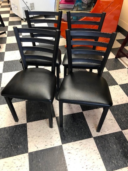 4 Restaurant Chairs: Oak Street Mfg. Metal Ladder Back, Padded Seat, Black/Black